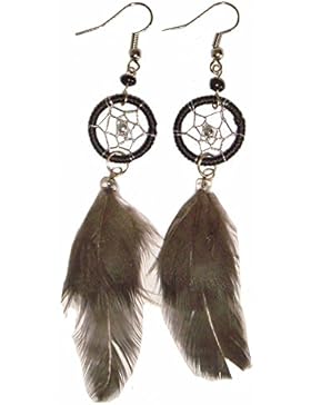 Ohrringe mit Dreamcatcher, mit Federn - Traumfänger, Farbe:schwarz