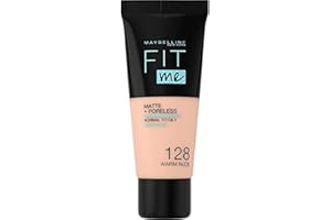 Maybelline New York Fondotinta Coprente Opacizzante Fit Me Matte&Poreless, Colore Uniforme, Pori Minimizzati, 128 Warm Nude