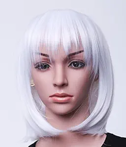 White-12 : SWACC 11? Women Short Straight Synthetic Bob Wig Candy color Cosplay Wig Anime Costume hairpiece for Party with Wig Cap (White-12)