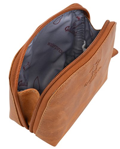 Kosmetiktasche Leder Gusti Leder studio „Leo“ Geldbörse Geldtasche Kulturtasche Wasserfester Innenstoff Kosmetik Tasche Utensilientasche Schminktasche Reisebeutel Beauty Case Hellbraun Braun 2A5-20-1wp - 4