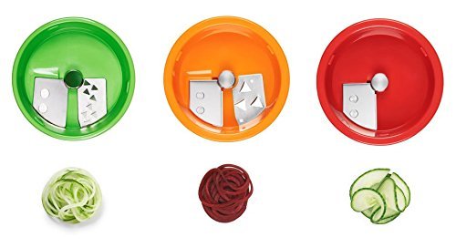 SIEGES Spiralschneider für Gemüse Spargel, Gurken und Obst 3 Klingen Schäler Slicer cutter mit Orange Peeler - 4