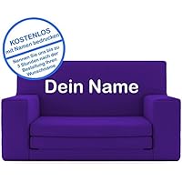 2 in 1 Kindersofa in Lila mit Waschbarem Überzug - Als Geschenk Individuell Bedrucken - Schaumstoff aus Deutschland Spielzeug Couch und Bett Schlaf Matratze zum Auffalten für Kinder von 1-4