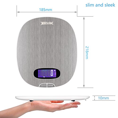 WONTECHMI Digitale Küchenwaage, Batterien Inklusive,Multifunktionell, Touch Knöpfe, 5kg / 11 Pfund, aus Rostfreiem Edelstahl und Beleuchtetem LCD Display, Vatertagsgeschenk - 2