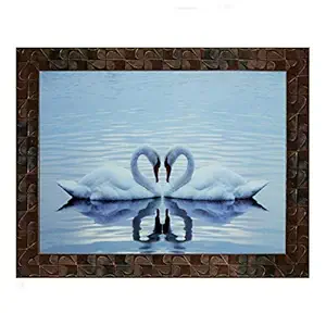 Indianara Pair of Swan Painting -Synthetic Wood, 27x30.5x1cm, Multicolour