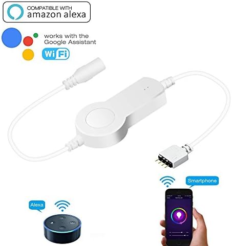 Smart Light Strip Controller, Syvio Alexa Wifi LED Light Strip Controller with Dimmable Night Light 16 Million Colors Control &amp; Compatible for 5050/3528 RGB LED Light Strip, Working with Amazon Alexa Echo Dot &amp; Google Home Assistant, Good Alexa Light Strip Controller for IOS Android Mobile Device APP Remote Control, No Hub Required.