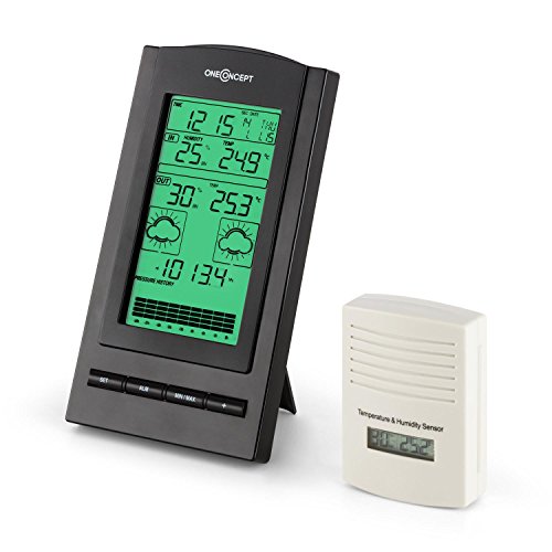 oneConcept Isfjorden Wetterstation Thermometer (LCD-Display, Außensensor, Datenübertragung per Funk, 100 m Funkreichweite, Wetter-Alarm, Batteriebetrieb, Wandmontage) schwarz - 4