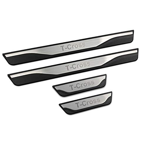 YEE PIN Edelstahl Einstiegsleisten Set für T Cross 2018 2019, Türschweller Pedal Schützen Leisten Schweller Schutz Aufkleber (4 stücke)