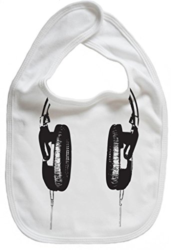 Dirty Fingers, Headphones, Boy Girl Feeding Bib, White