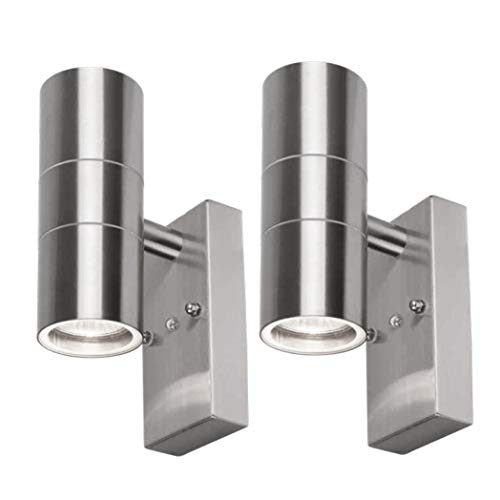 Silver Twin Pack - Dusk Till Dawn - Automatic - Stainless Steel Dual Illumination Up/Down - Wall Spot Light (Silver, 2 Pack)