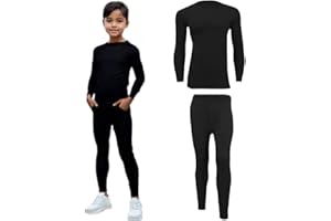 INSAFIANS Kids Thermal Long Johns Set Base Layer Sports Gym Underwear Long Sleeve Top Bottom Compression Set Athletic