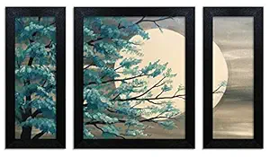 Home Attire HAP-1104 Night Moon Paintings- Set of 3 (6x14inch-2, 12X14inch -1)