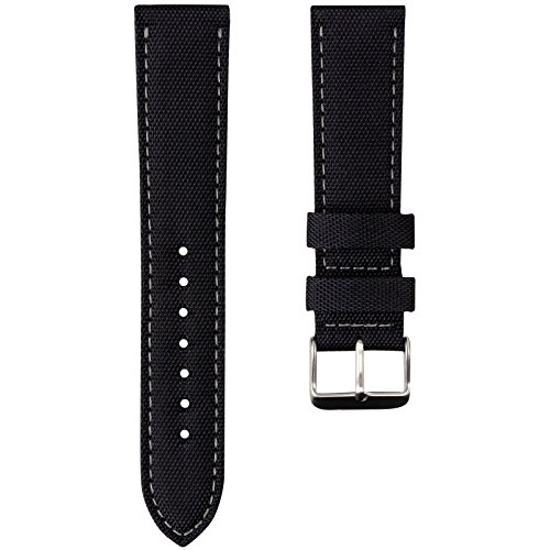 Correa de reloj Geckota® de nailon acolchado, deportiva y duradera. Negra con pespuntes grises, 22mm