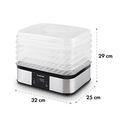 Klarstein Valle di Frutta Dörrgerät Dörrautomat (5 Etagen mit je 32 x 25 cm Trockenfläche, 250 Watt, einstellbare Temperatur, Timer, Edelstahl-Gehäuse) silber - 6
