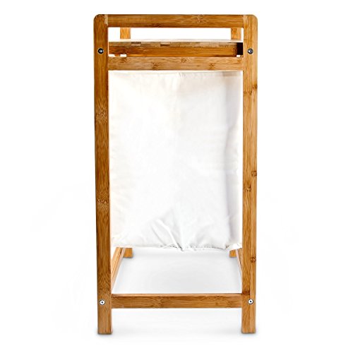 Relaxdays Wäschesammler LINEA Bambus HxBxT: 73 x 34 x 33 cm Wäschekorb aus Stoff mit einem Bambusgestell und Ablage zum Unterbringen von Wäsche als praktischer Wäschepuff mit seitlichen Griffen, natur - 4