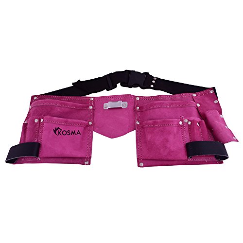 Kosma 11 Tasche Leder Tischler Werkzeug Schürze | Electrcian Werkzeugtasche – 8″ x 8″ rosa Farbe mit kostenlosem 4 Tasche Baumwolle Schürze & Maßband 3 mtr - 5