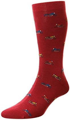 Mens 1 Pair Scott Nichol Morden All Over Motorbikes Cotton Socks - Wine 9.5-12