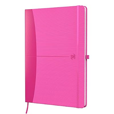 OXFORD Signature Cahier A5 Broché 160 Pages Lignées 6mm Couverture Rigide Fuchsia avec Boucle à Stylo et Fermeture Élastique