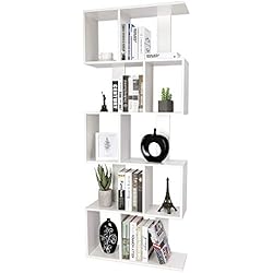amzdeal Bibliothèque Étagères en Bois Moderne, 5 Niveaux de Rangement Meuble - Dimension 175 * 70 * 23,5cm - Étages de Rangement Forme S pour Salon, Chambre, Bureau (Couleur Blanc)