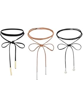 Damen Mädchen 3 Stück Choker Halskette Set Stretch Samt Kette Anhänger Wickelkette Halsband Halsschmuck