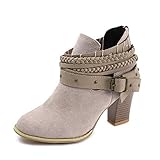 Minetom Damen Stiefelette Ankle Boots Herbst Winter Retro Sexy Mode Casual Elegant Dicke Absatz High Heels Frauen Stiefel Grau EU 37