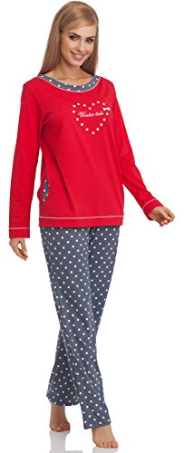 Cornette Pijama Conjunto Camiseta y Pantalones Mujer 679 2016 (Rojo, M)