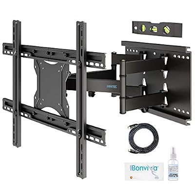 BONTEC Support de Fixation Murale pour Téléviseur Inclinable et Pivotant pour Téléviseurs 37 "à 80" LCD / LED Mouvement Complet - Double Bras Ultra Robuste - Capacité de Poids Très Forte de 90 kg - Comprend un Câble HDMI de 1,8 m, un Niveau à Bul…