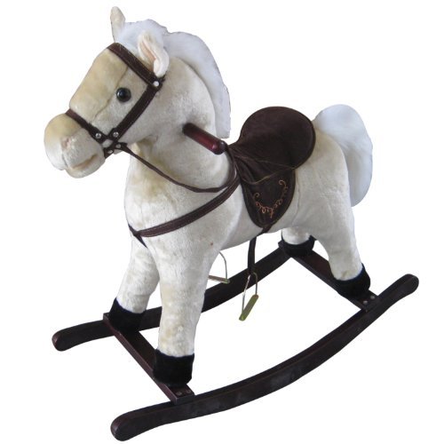 FoxHunter New White Children Rocking Horse With Gallop Sound and Cowboy Song Small Size 74cm(L) x 28cm(W) x 68cm(H) Seat Height 45cm Great Traditional Vintage Kids Toy