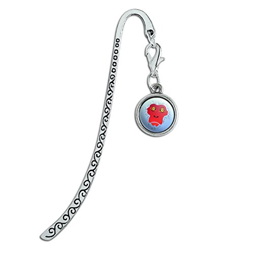Snow Monkey Face Red Metal Bookmark Page Marker with Charm