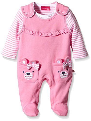 SALT AND PEPPER Baby Girls' Plain Crew Neck Long Sleeve Footie Pink Rosa (bubblegum 840) 50 (EU)