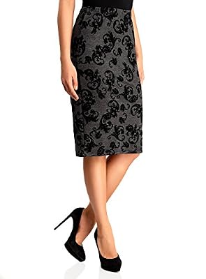 oodji Ultra Femme Jupe Crayon à Imprimé Floqué, Gris, FR 42 / L