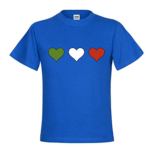 dress-puntos Kids Kinder T-Shirt Italien drei Herzen in Grün-Weiß-Rot groß drpt-kt00623-10 Textil royalblue / Motiv farbig Gr. 152/164