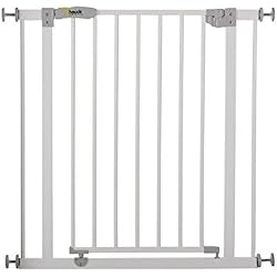 Hauck / Barrière de Protection Open N Stop / pour enfants, chiens et chats / 75 - 81 cm / fixation sans perçage / à serrer / porte ouvrable dans les deux sens / réglable et à rallonger jusqu'à 123 cm, blanc (white)