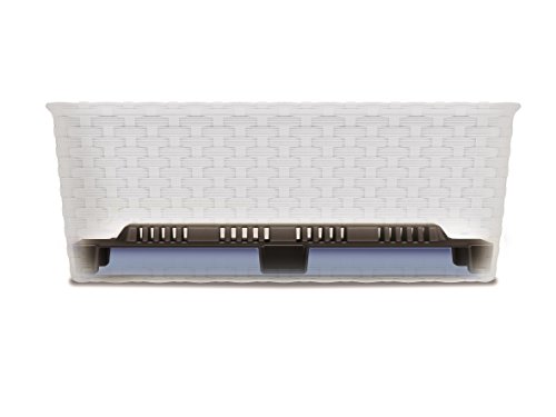 4 Stück Pflanzkasten im Rattan Design mit integriertem Wasserspeicher und Metallrahmen für Geländer aller Art oder zum Aufstellen, Maße B 50 x H 18 x T 16 cm, Farbe braun - 4