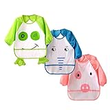 Funxim Baberos de alimentación impermeables del bebé con las mangas, 3 pedazos unisex...