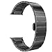 Produktbild Luckhome Uhrenarmband Serie Lederarmband Ersatband Mit Edelstahl Metall Schließe Classic Armband Ersatz Band Schmetterlingsschnalle Edelstahlarmband für Apple Watch Serie 4 44MMSchwarz