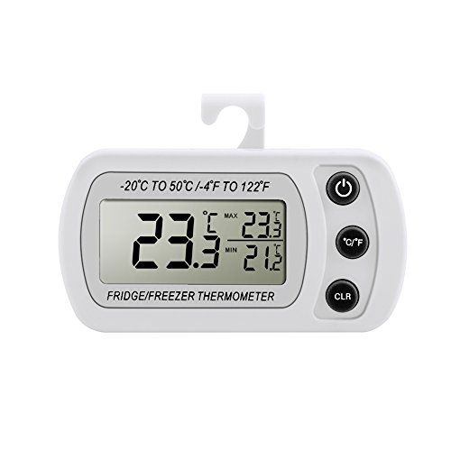 Digital Kühlschrank Thermometer,Glamouric Gefrierschrankthermometer Kühlschrank LCD Digital thermometer für Tiefkühltruhe Gefrierschrank Kühl Temperatur Monitor Wasserdicht mit Haken Weiß - 2