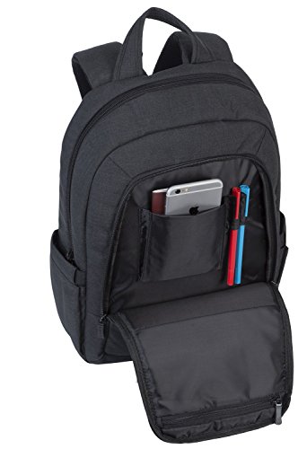 RIVACASE Notebook Rucksack bis 15.6“ – Stilvolle Tasche aus wasserabweisenden Material und extra verstärkten Seiten – Schwarz - 3