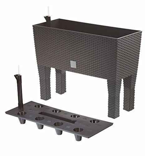 Blumenkasten anthrazit in Rattan optik - inkl. Bewässerungssystem - Pflanzkasten mit Füßen - Pflanzkübel Blumenbank Pflanzkasten