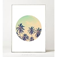 Kunstdruck / Bild BAY -ungerahmt- Palme, tropisch, Strand, Sommer, Natur, Reisen, Kreis, geometrisch