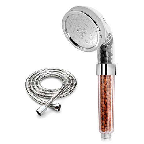 Kusun ® llevada colorida de ducha y manguera 30% de ahorro de agua Lonic Plus Filtro cabezal de ducha de mano con doble Turbochd Presión para HS001, con la manguera