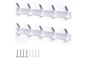 Galerie SV Percheros Pared,2 Piezas Perchero De Pared de Metal,Percheros Pared,Perchero Pared y Toallero de Pared Ganchos para Sombreros,Chaquetas,Bufandas,Abrigos (5 Ganchos,Blanco)