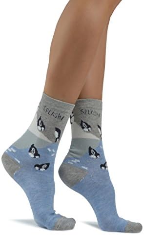 Grey and Blue Cute, Playful Penguins Women's Socks