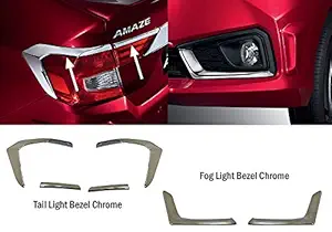 CARMART Imported Chrome Tail Lamp and Fog Light Bezel Garnish for Honda Amaze 2018 19 20