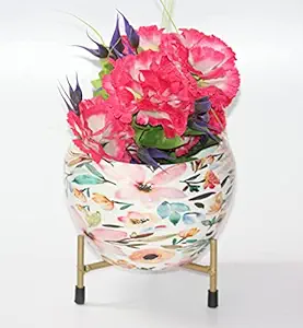 Elegant Crafts India Indoor Plant Pot or Table Planter with Rust Free Metal Stand for Indoor and Outdoor Gardening Plants Pack of 1 Width X Height 06X06 Inches (Multicolour Floral Leaf Design)
