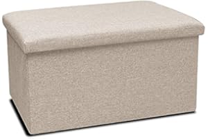 GREATOOL Puff Taburete Plegable de Almacenaje Otomano con Tapa 76 x 38 x 38 cm, Taburete Plegable para Almacenaje (Pack 1 Unidad, Crema Polyester)