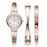 Timothy Stone Damen Geschenkset Damen Rose Gold & Silber Armbanduhr Legato mit Perlmutt und Zwei Schmuckarmbändern, Swarovski-Kristallen