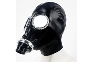 GREEFEI Latex svart gas huva mask unisex, heltäckande gummi gasmasker cosplay kostym halloween maskerad fest ansiktsrekvisita