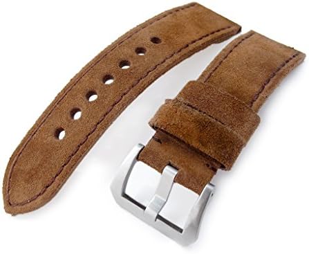 24mm MiLTAT Dark Brown Nubuck Leather Watch Band, Brown Stitching