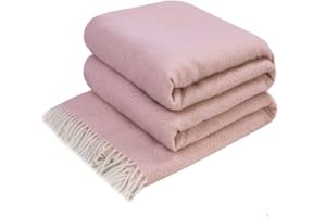 LYHome Ciepły Koc z Wełny Merynosów z Frędzlami i Modny Wzór Romby: Pled na Łóżko, Kanapę, Sofę, do Salonu, Sypialni. Duzy, Miękk (140 cm x 200 cm/Różowy z Białym)