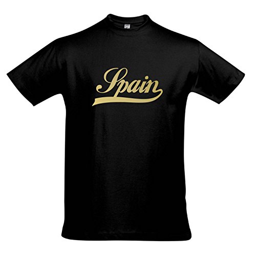T-Shirt Spanien Oldschool Spain LÄNDERSHIRT EM / WM FAN Trikot S-XXL , Deep black – gold , M